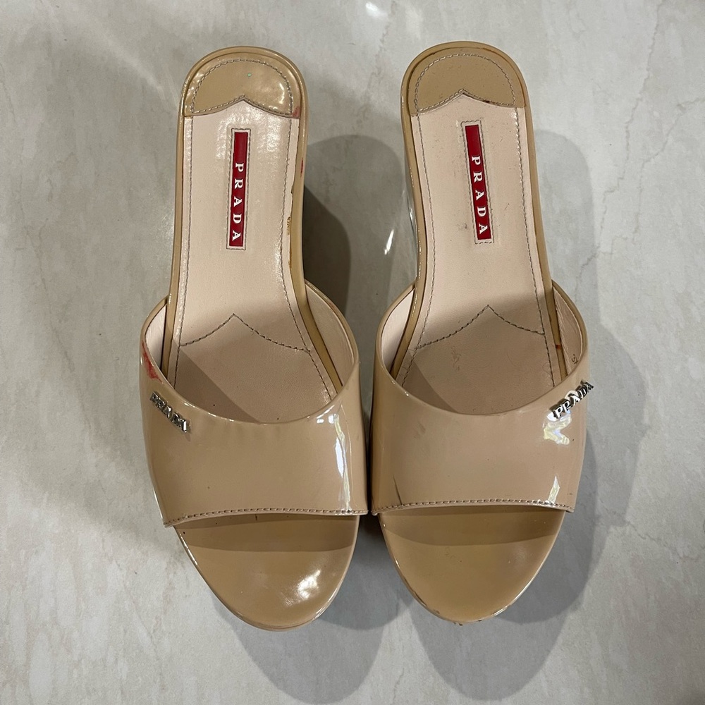 Prada - Beige Wedge Heels